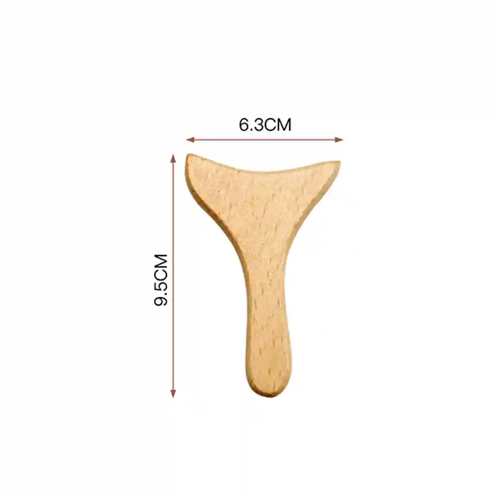 Y-shaped wooden face gua sha massage tool measuring 9.5cm by 6.3cm on a plain white background.