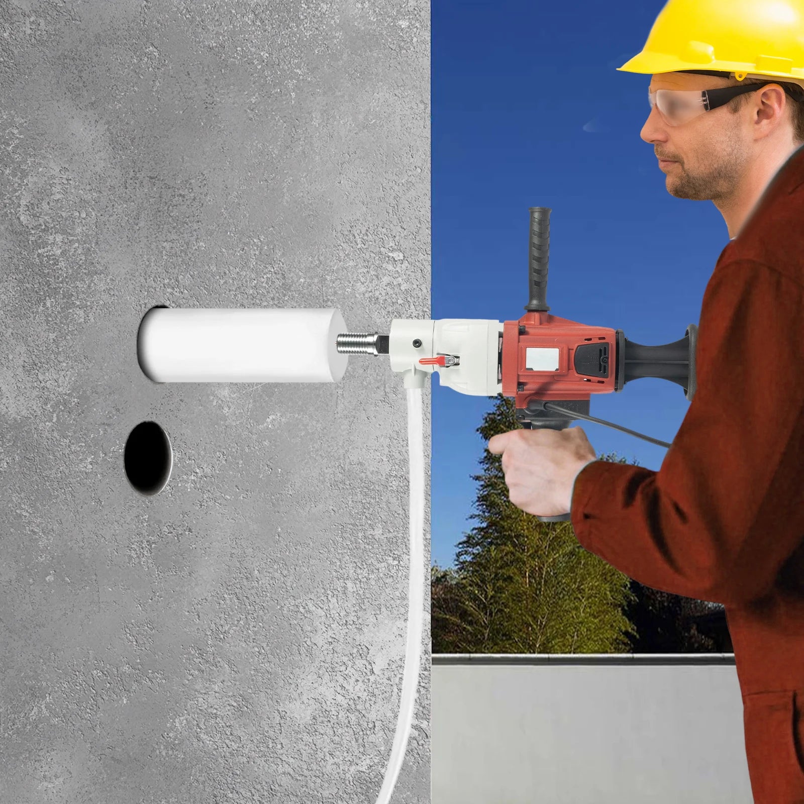 2200W Diamond Core Drill Rig Dry Wet Dual Use Handheld Vertical 2-in-1 Concrete Drilling Machine 180MM EU Plug