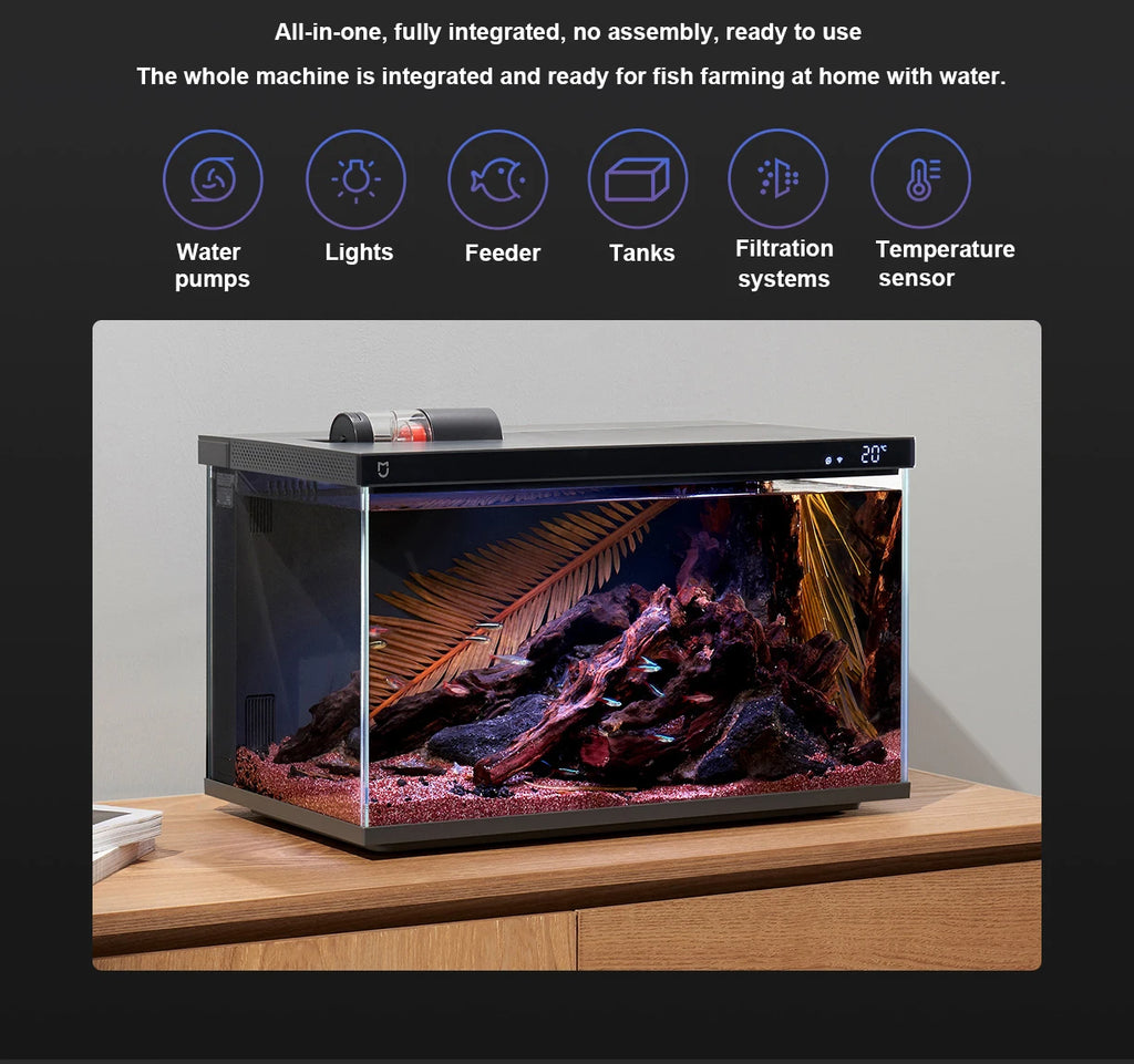 NEW MIJIA Smart Fish Tank Work With Mijia APP Mobile Controlled Remote Feeding Smart Lighting System Light Aquarium 20L-CN