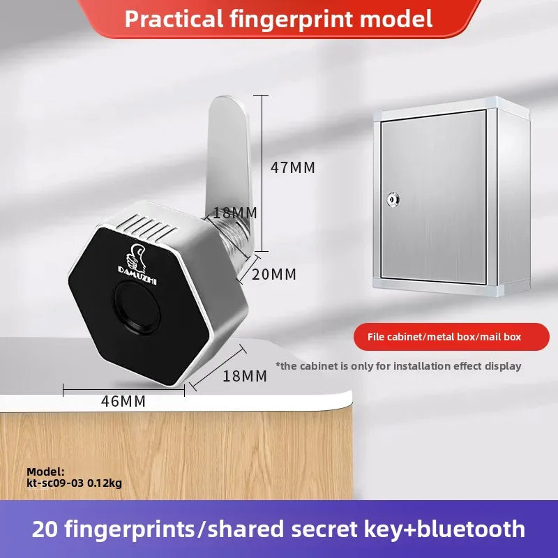 KOB Smart Cabinet Cam Lock - Remote Unlock Fingerprint Password Lock for Office Desk File Metal Cabinet Drawer