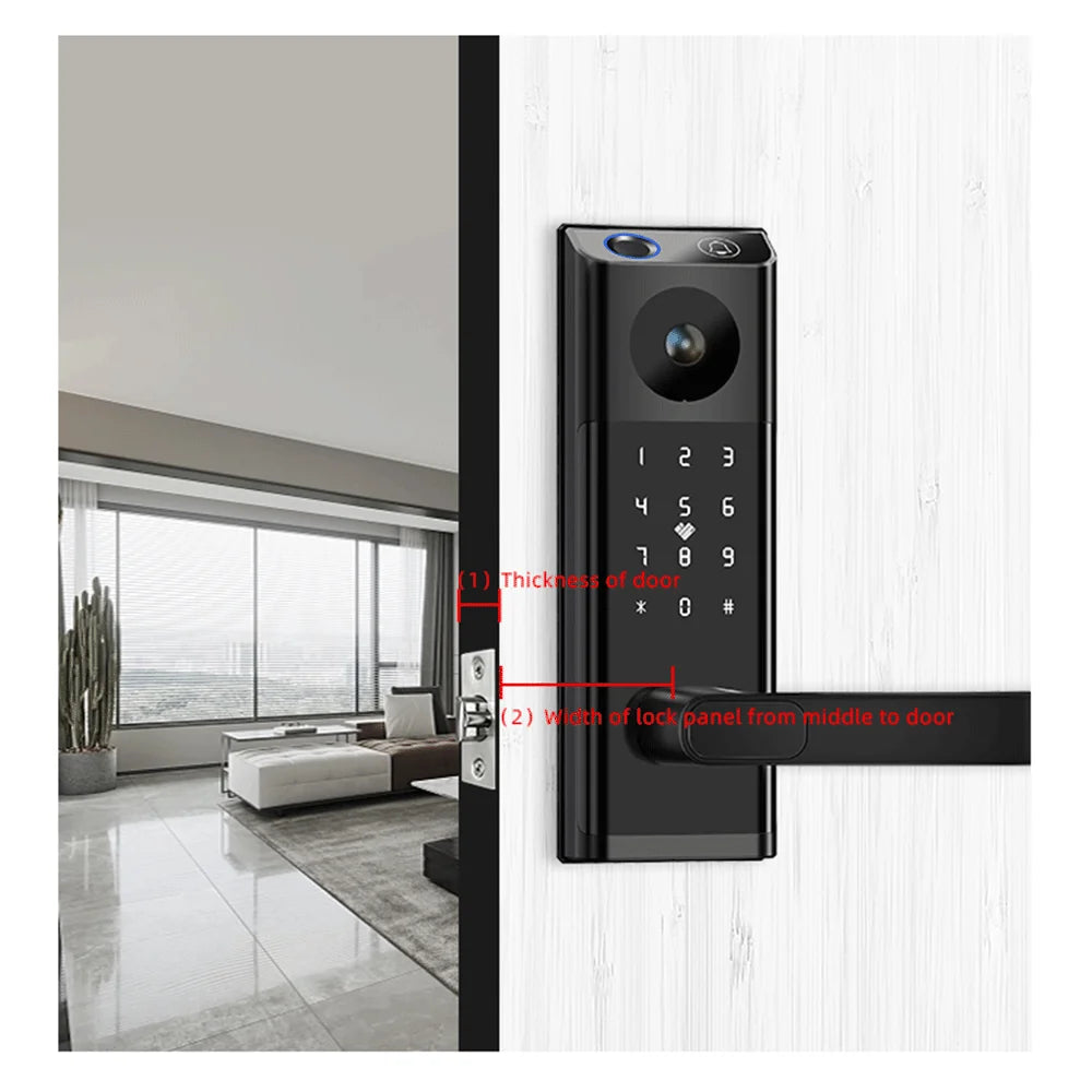 KUAX Tuya WiFi Fingerprint Key password Video electronic Cat Eye Smart lock With Camera Remote control Security Digital for home