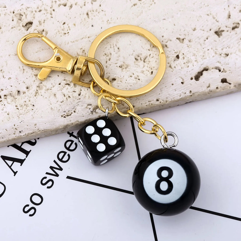 Punk Hiphop Black Dice No. 8 Billiards Keychain Y2K Pink Lucky Dice Starburst Pendant Bag Charms Hangings Ornament Accessories