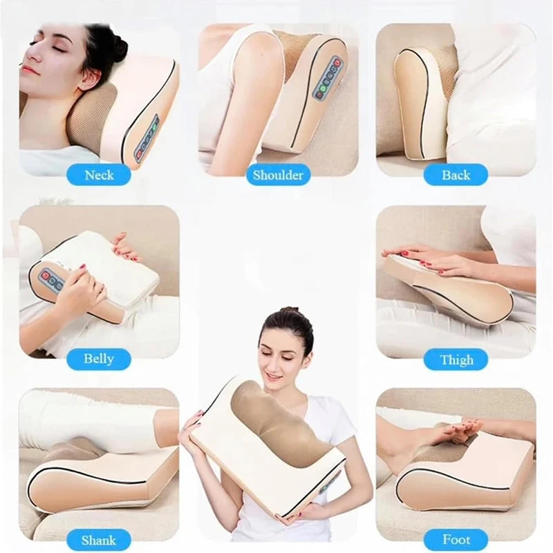 Electric Massager with Infrared Heat Deep Tissue Pillow - EU Plug Beige Massage Cushion Tidesmit