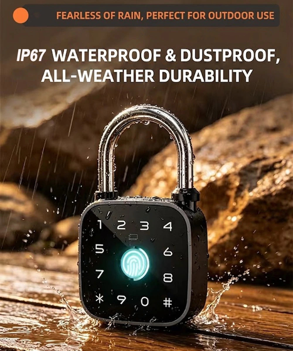 Tuya Bluetooth Fingerprint Padlock Rechargeable Digital Luggage Lock Password IP67 Waterproof Outdoor Security Electronic Lock