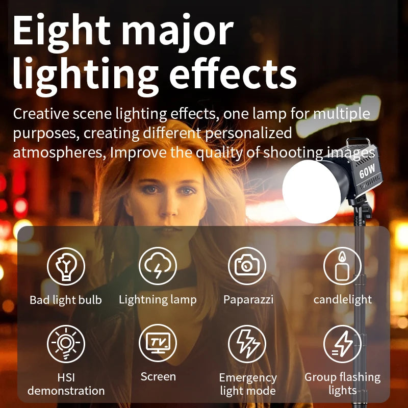 LED Video Light 60W-80W Bi-Color COB Studio Lamp for Content Creation Tidesmit