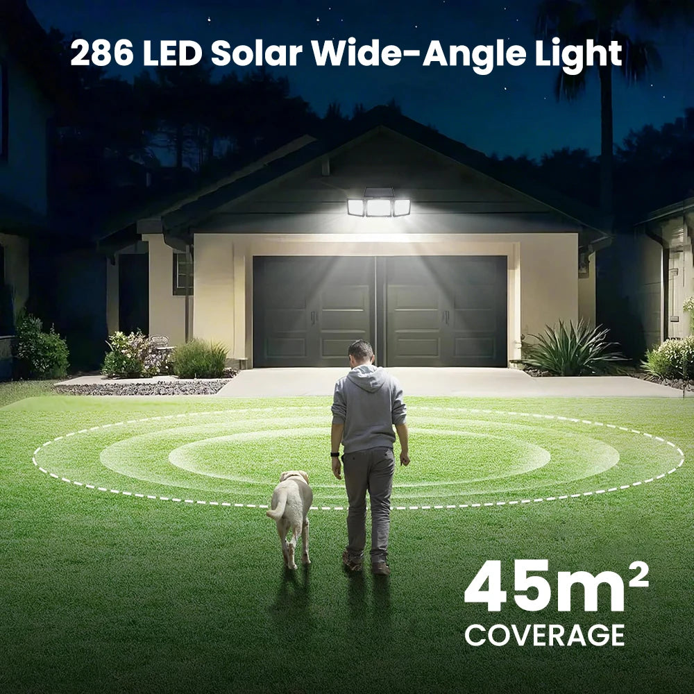 Solar Lights Outdoor 3 Heads Motion Sensor 286/236LED Security Flood Lights Waterproof 3 Modes Wall Lamp for Garden Patio Yard