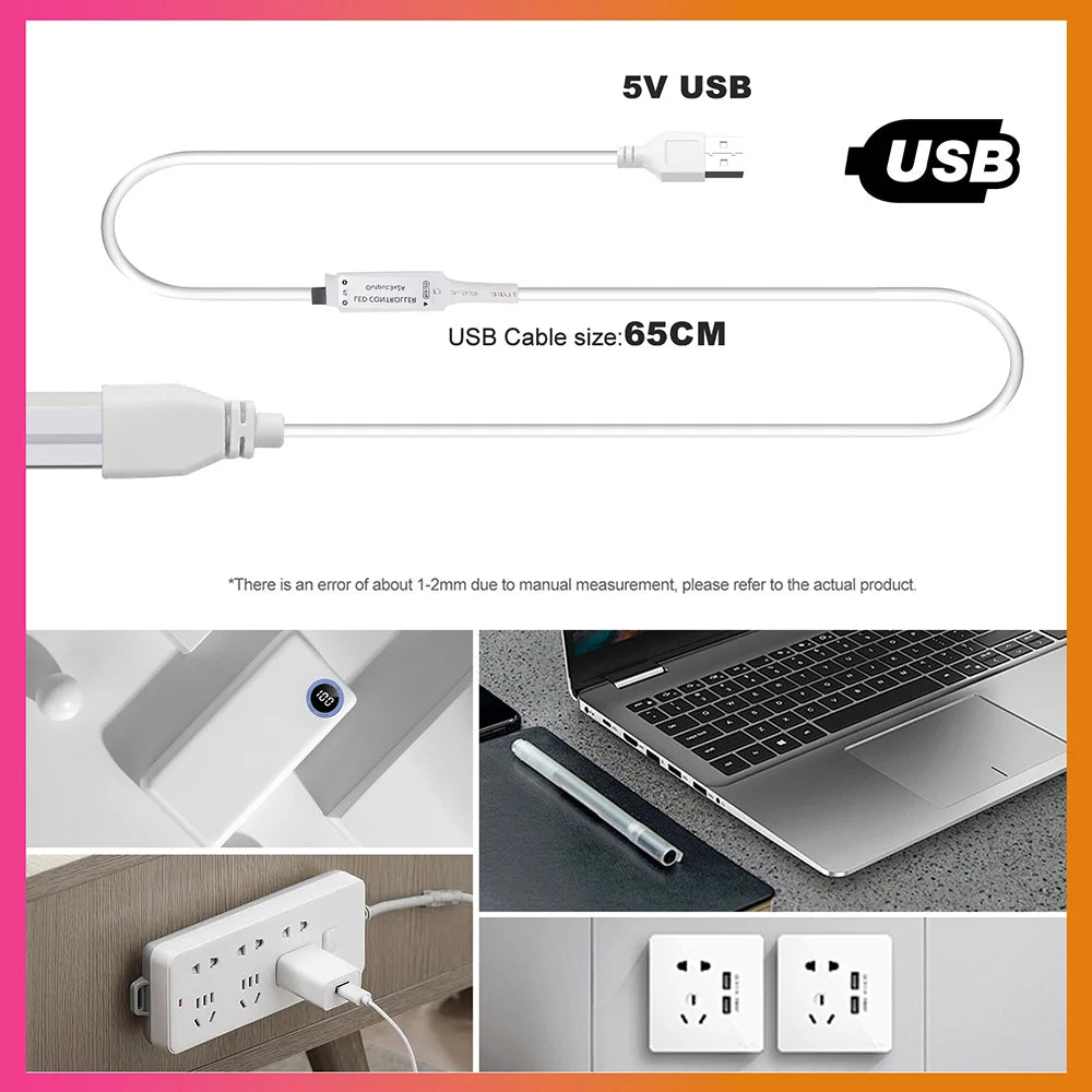 5V USB RGB LED Neon Strip Light 24key Remote Control Adhesive Tape 3535 108LED/m 6x12mm Waterproof Flexible Lamp Home Decoration
