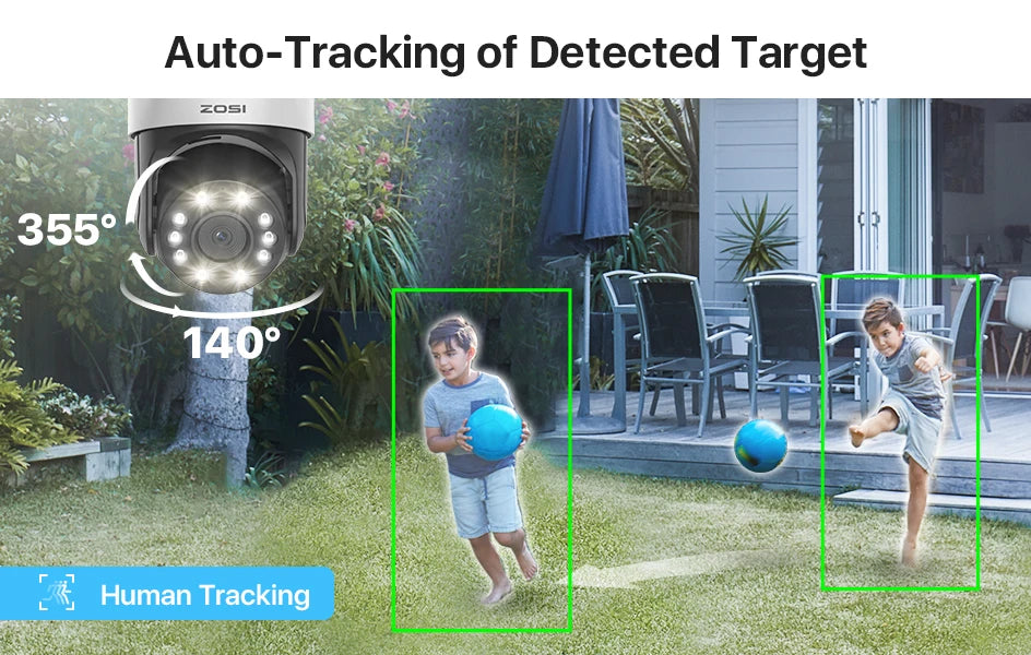 ZOSI C298 8MP/4MP Dual-Lens Wired WiFi PTZ Security Camera Outdoor Wide Angle 8X Hybrid Zoom AI Detection 360 Surveillane Camera