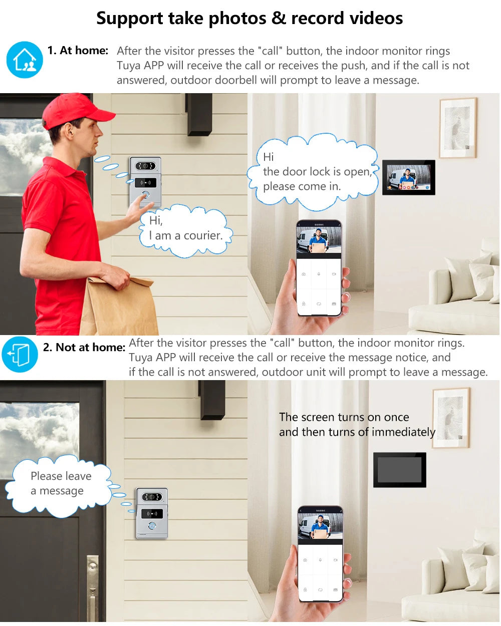support tuya app Smart Video Intercom 1080P AHD WiFi Access Control System Camera Monitor Villa Home Security