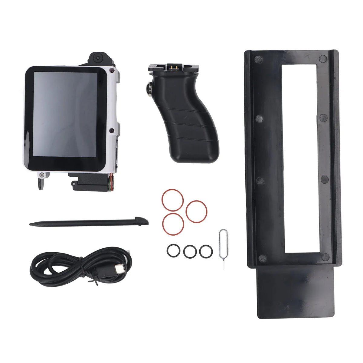 Handheld inkjet printer parts kit with handle grip, screen frame, and cables