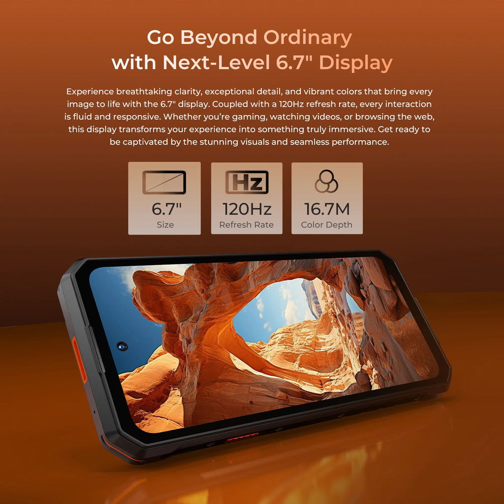 OUKITEL WP58 PRO 5G Rugged Phone 24GB(8+16) RAM + 512 ROM, 6.7'' HD 10000mAh 33W Android 15 NFC Cellphone with Dual Camping Lamp