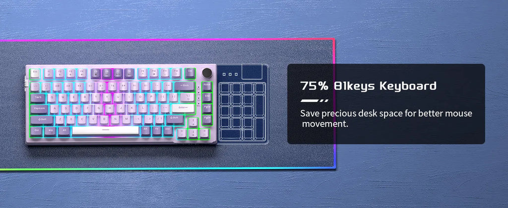 MageGee SKY81 75% Mechanical Gaming Keyboard, RGB Gasket Hot Swappable Wired Custom Creamy Sound Dampening Keyboard with Knob