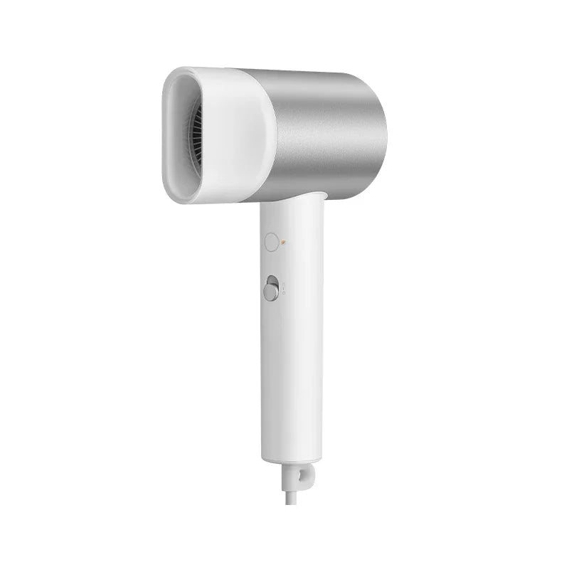 MIJIA H500 white and silver ionic hair dryer with minimalist design, ergonomic handle, and professional nozzle.