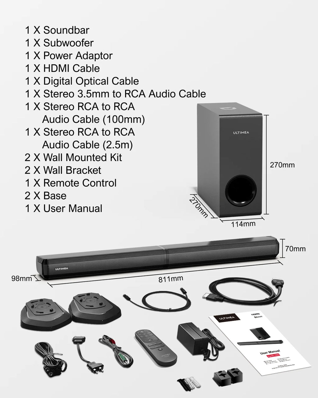 4.1 Channel Soundbar with Subwoofer - 200W Detachable Home Theater Tidesmit