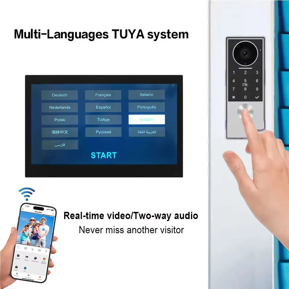 2Wire Tuya Smart Video Intercom Doorbell 5G WiFi 7/10inch Touch Screen 1080P Metal Outdoor Camera Doorphone Password 5in1 Unlock