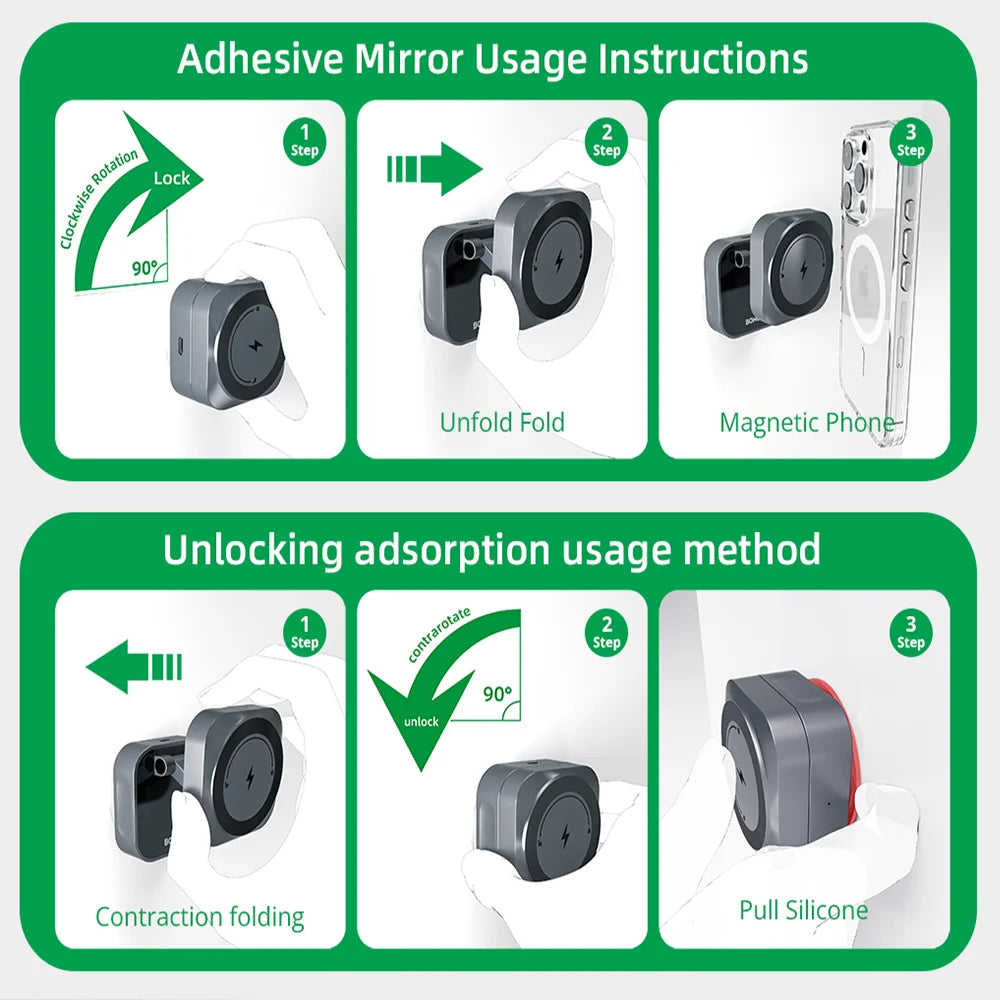 Bonola Suction Cup Car Wireless Charger Foldable for iPhone 17/16/15/Android 15w Magnetic Wireless Charging Vacuum Suction Stand