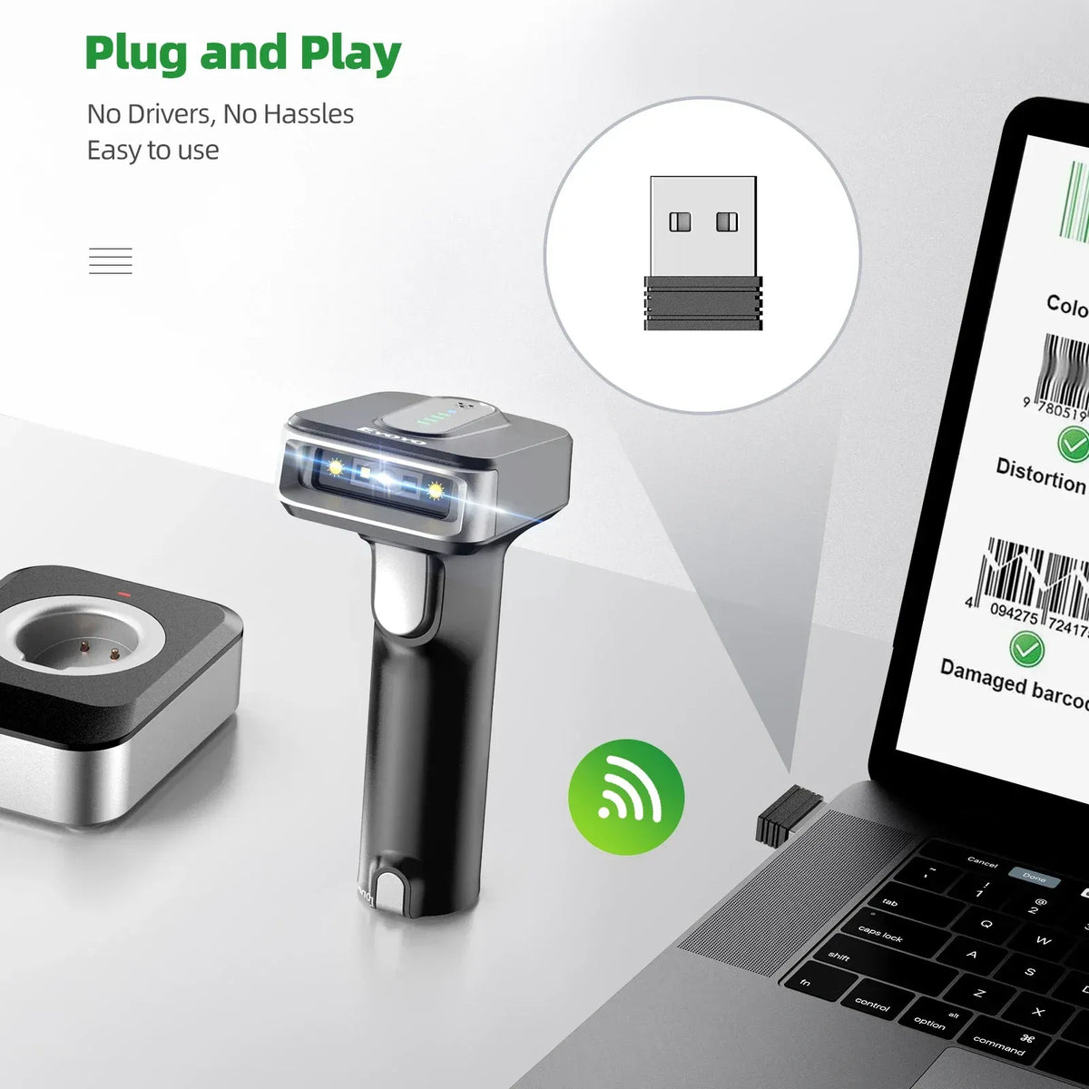 Eyoyo Blueooth Wireless 2D Barcode Scanner and Wired QR Barcode Reader PDF417 Automatic Sensing for Pos Scanning