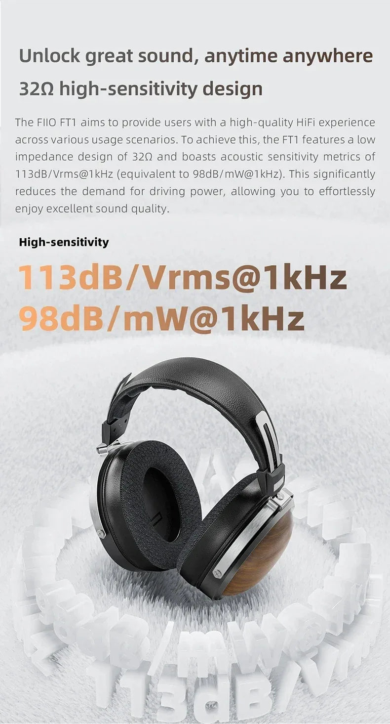 FiiO FT1 Closed-Back Wired Headphones Nanowood Fiber - Tidesmit Tidesmit