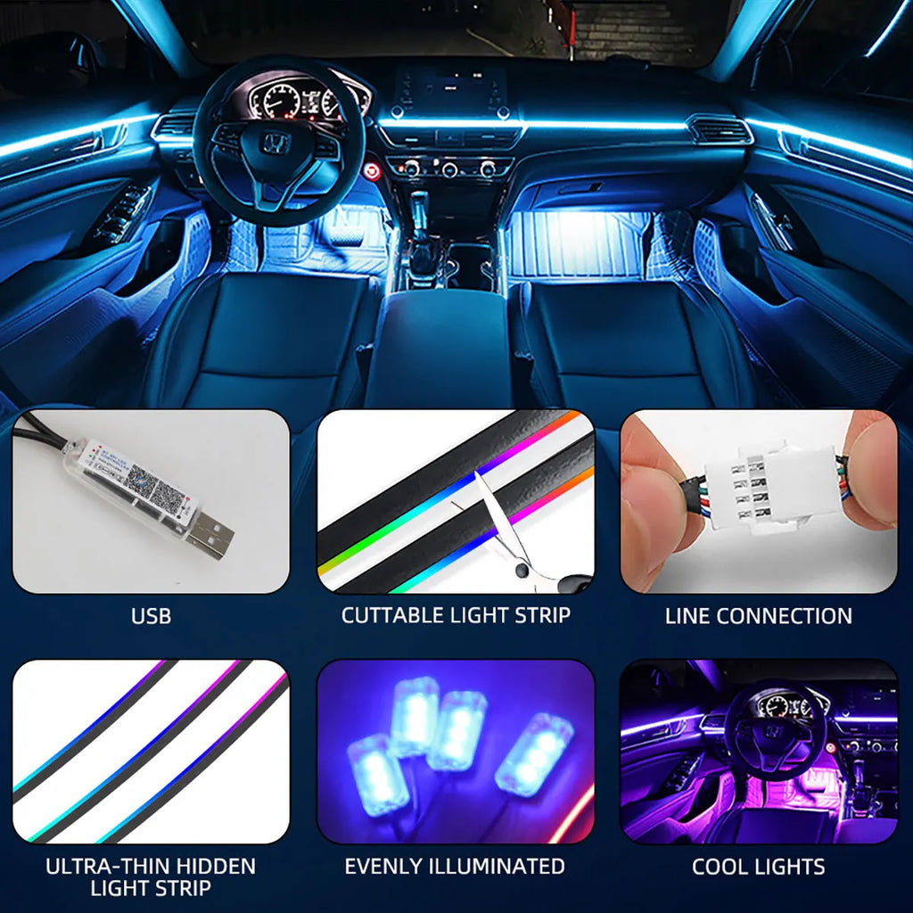 10-in-1 Car Ambient LED Lighting Kit - Customizable Atmosphere Lamp Tidesmit