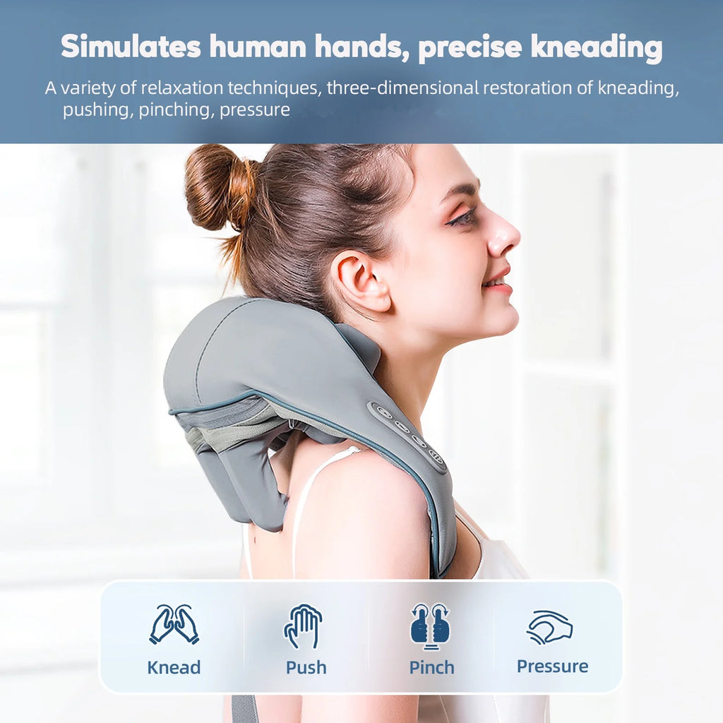 Cordless Deep Tissue Neck and Shoulder Massager with Heat Therapy Back Massage Instrument Tidesmit