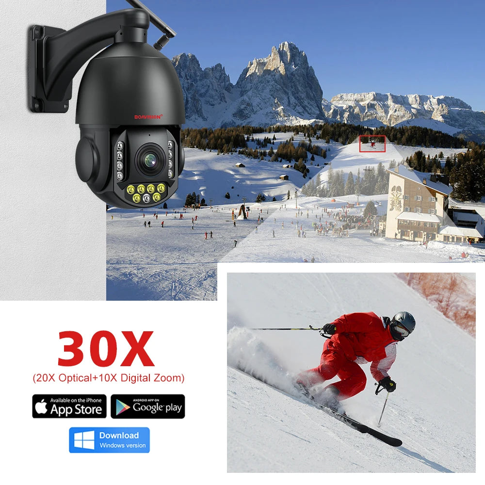 4K 8MP Surveillance Camera WIFI / 4G SIM Card / POE 30X Zoom PTZ AI Humanoid Tracking IR 100M Outdoor Speed Dome Security Camera