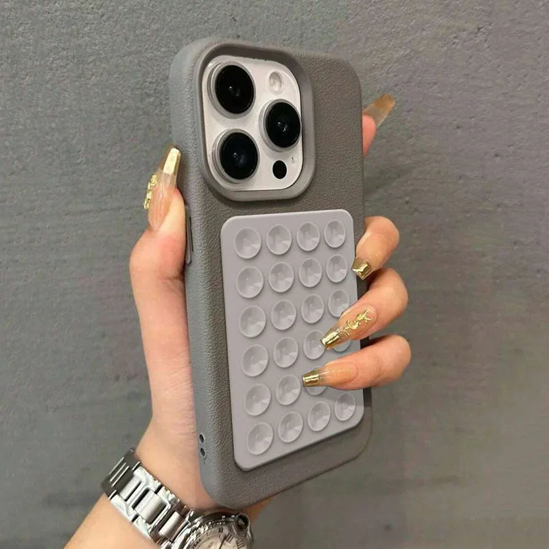 iPhone 17 Pro Max Case with Suction Cup Stand Litchi Leather Tidesmit