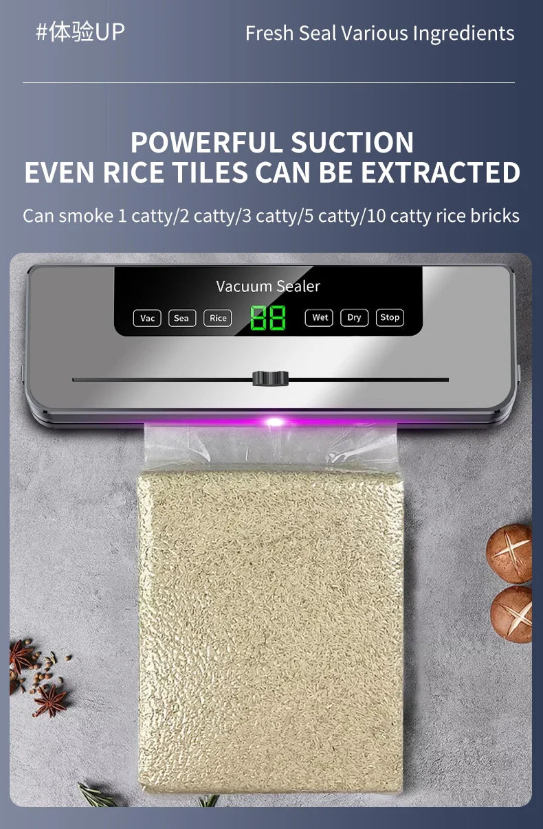 Electric Vacuum Sealer Food Storage Seal Touch Button Dry/Wet Built-in Cutter Kitchen Food Sealing Vacuum Packaging Machine