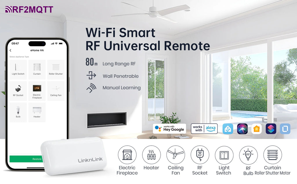 LinknLink EHome HA Wi-Fi Smart RF Universal Remote Controller for Light Switch, Ceiling Fan, Roller Shutter, RF2MQTT Home Assist
