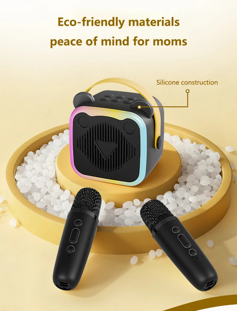 K10 Wireless Bluetooth Speaker With 2 Microphone RGB Light Outdoor Home Karaoke Voice Change Mini Speaker for Family Gifts