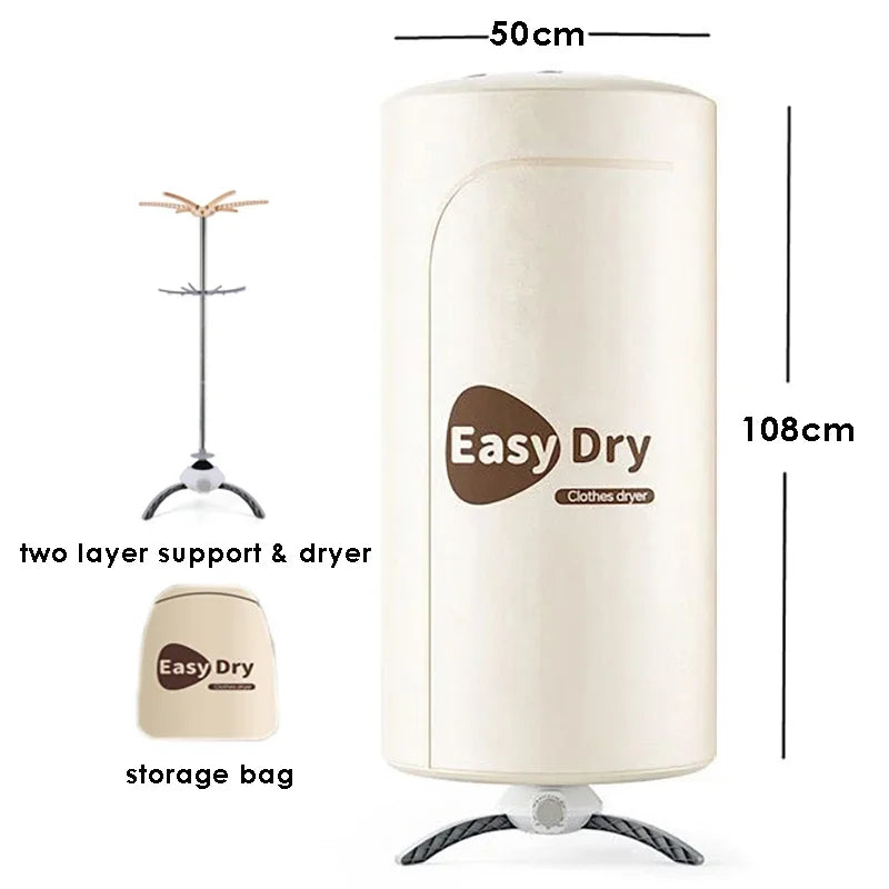 Tidesmit 220V portable electric clothes dryer and folding laundry drying rack with timing function side view