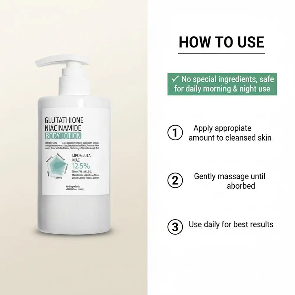 Glutathione Niacinamide Body Lotion - Deeply Moisturizes And Hydrates Brightens Skin Tone, Reduces Dullness For All Skin Types