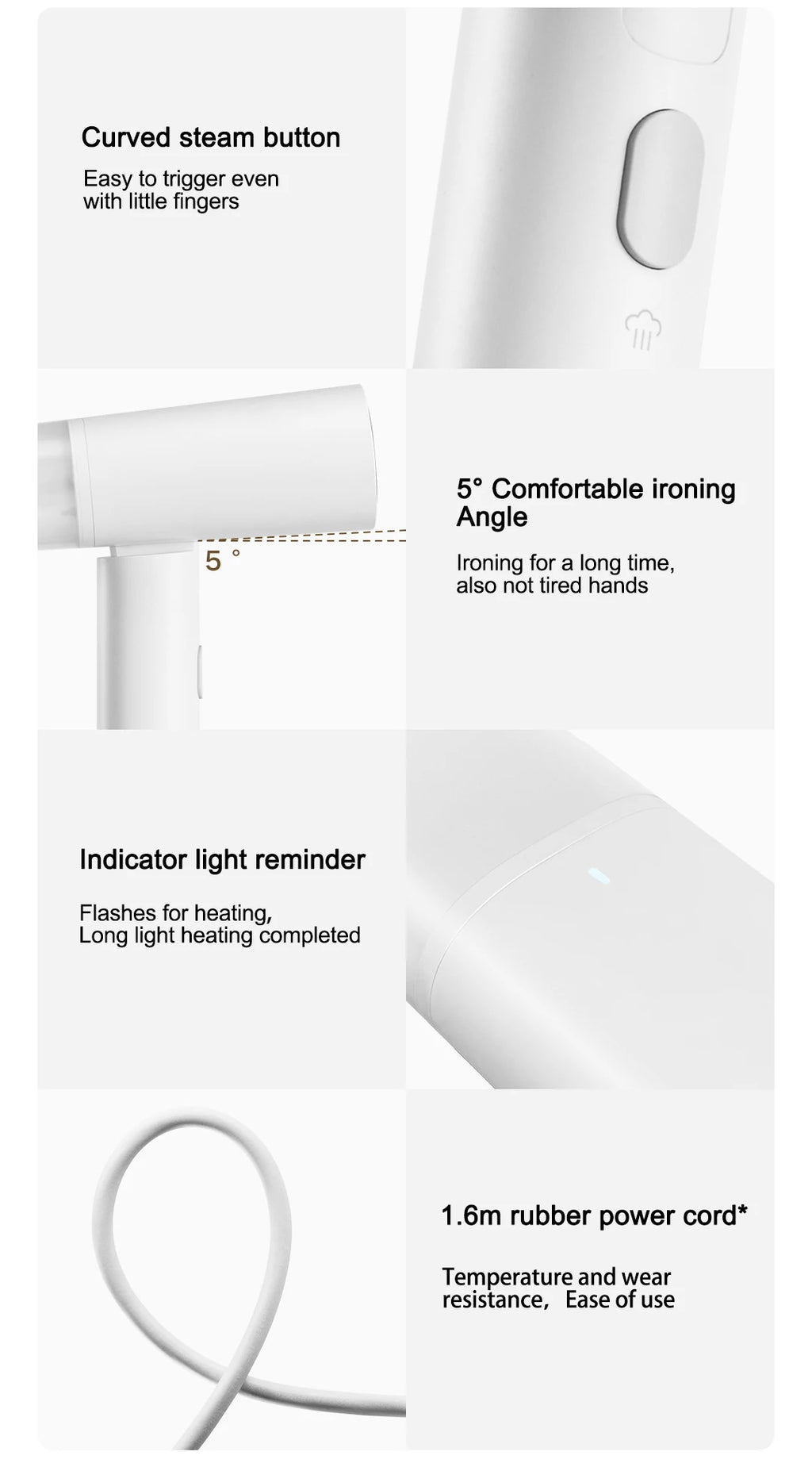 Tidesmit MIJIA Handheld Garment Steamer 2, foldable portable steam iron for laundry and mite removal, side profile view