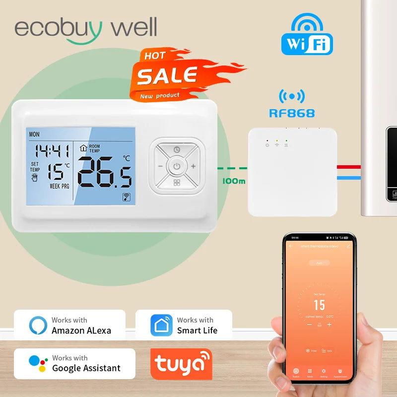 Smart Home Tuya Wifi Thermostat Gas Boiler Wireless Battery Operated Wifi Thermostat Temperature Controller Alexa Home Assistant