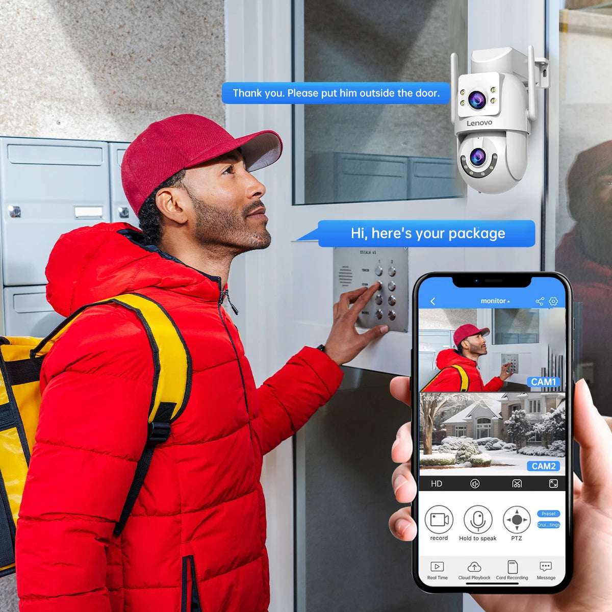Lenovo 8MP Outdoor Security Camera with Dual Lens AI Tracking PTZ Color Night Vision Waterproof Home Surveillance Protection