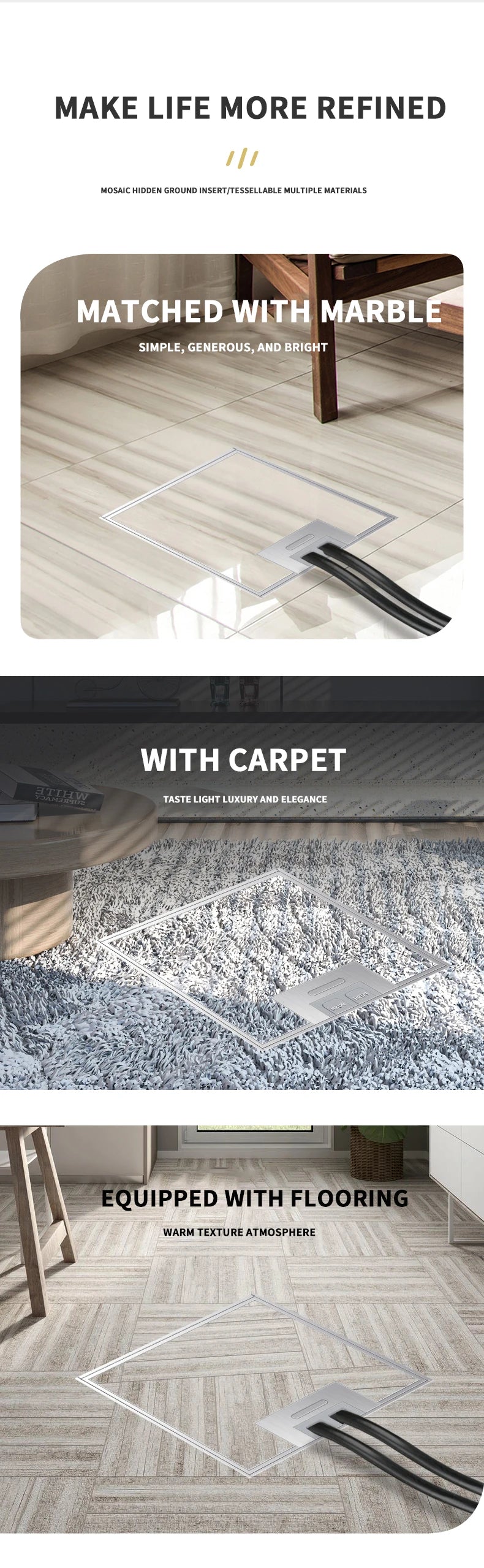 Wholesale Flat Floor Hidden Socket EU Socket Outlets Embedded Electrical Stainless Steel Marble Floor Socket Box