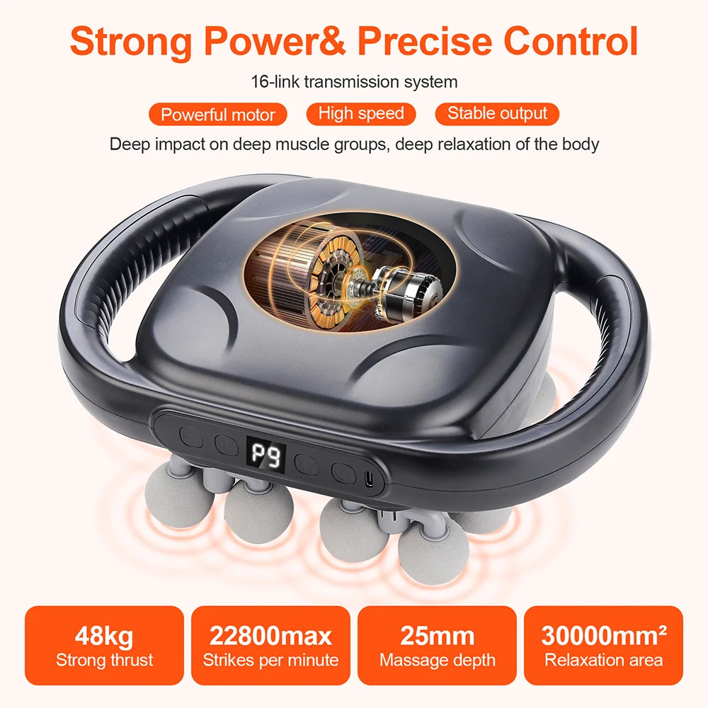 Fascia Massage Gun: 16-Head Electric Deep Tissue Recovery Device Back Massage Instrument Tidesmit
