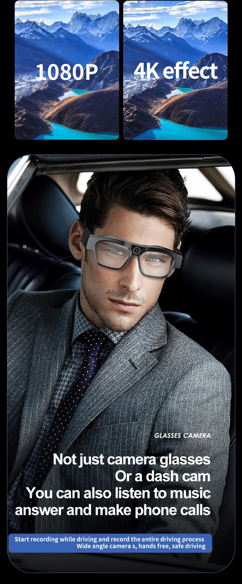 Smart Glasses With 4K Camera - Bluetooth Audio - Tidesmit 64G Tidesmit