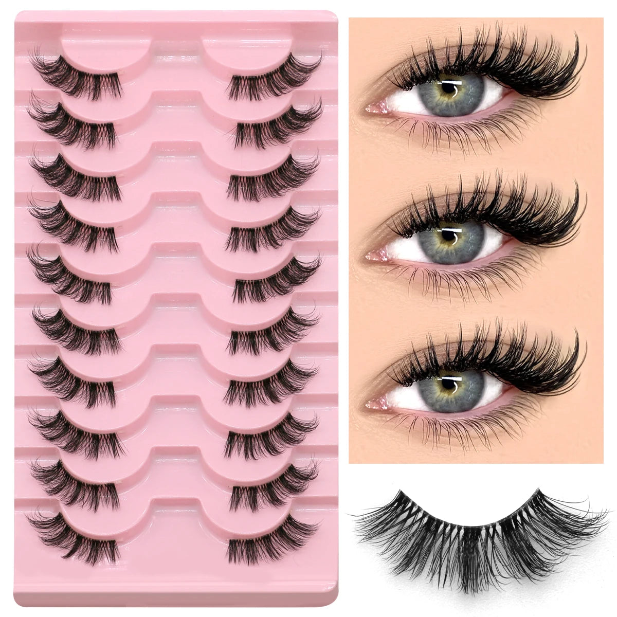Half Lashes Natural Look Faux Mink Wispy Eyelashes with Clear Band False Eyelashes 10 pairs-JA2503 Tidesmit