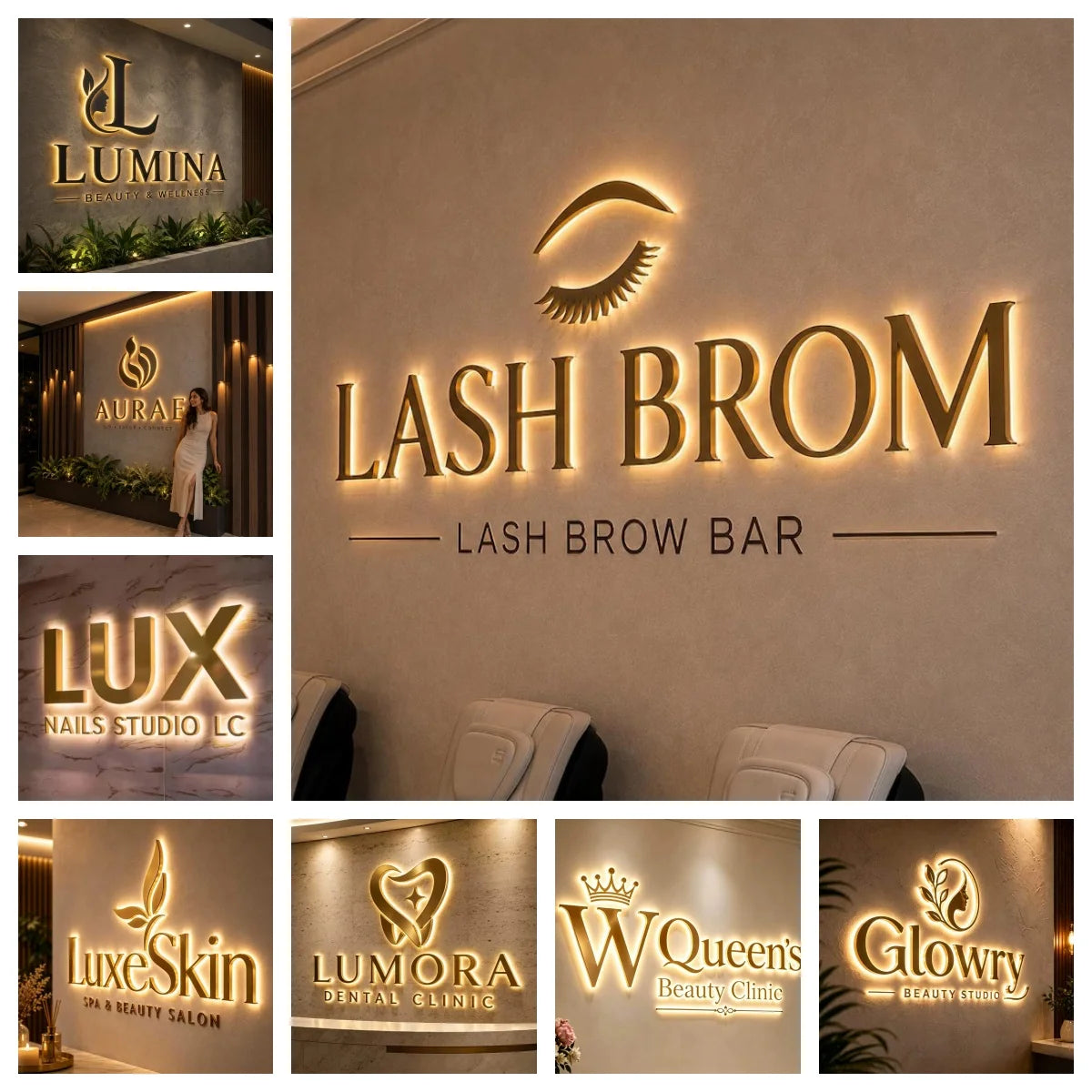 Custom 3D Backlit Business Sign Metal Sign For Beauty Salon Clinic Led Letters Halo Lit Business Logo Light up Company Sign