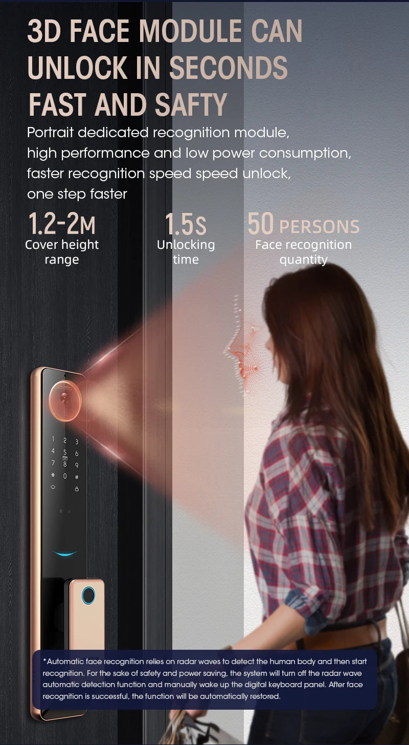 2026 Tuya Wifi Golden Video 3D Face Recognition Fingerprint Digital Smart Door Lock From Alibaba Certification Factory