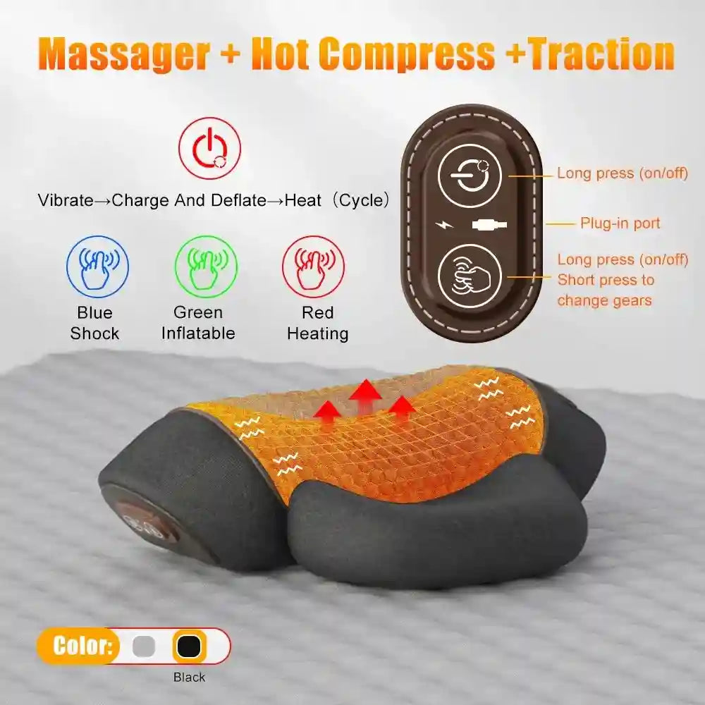 Electric Neck Massage Pillow with Heat and Vibration for Cervical Relief Massage Roller Hot-Traction B Tidesmit
