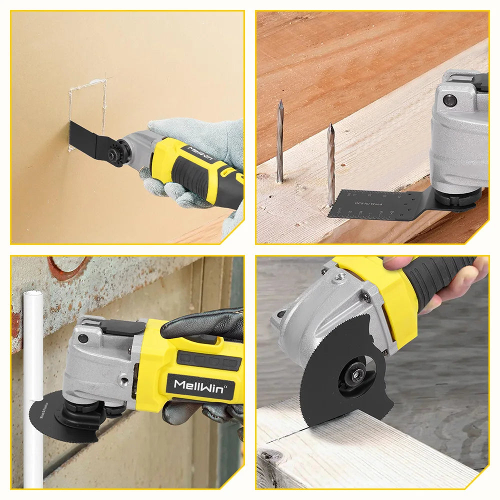MELLWIN Brushless Oscillating Multi Function Tool Electric Saw Polisher Woodworking Cutting Tool For Makita 18V Battery Pin
