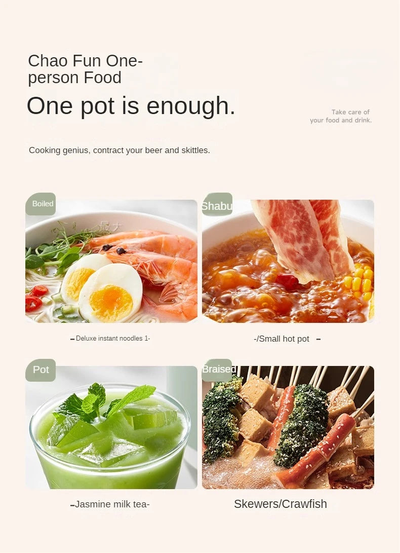 Electric hot pot cooker for one person, mint-green pot with noodle dish