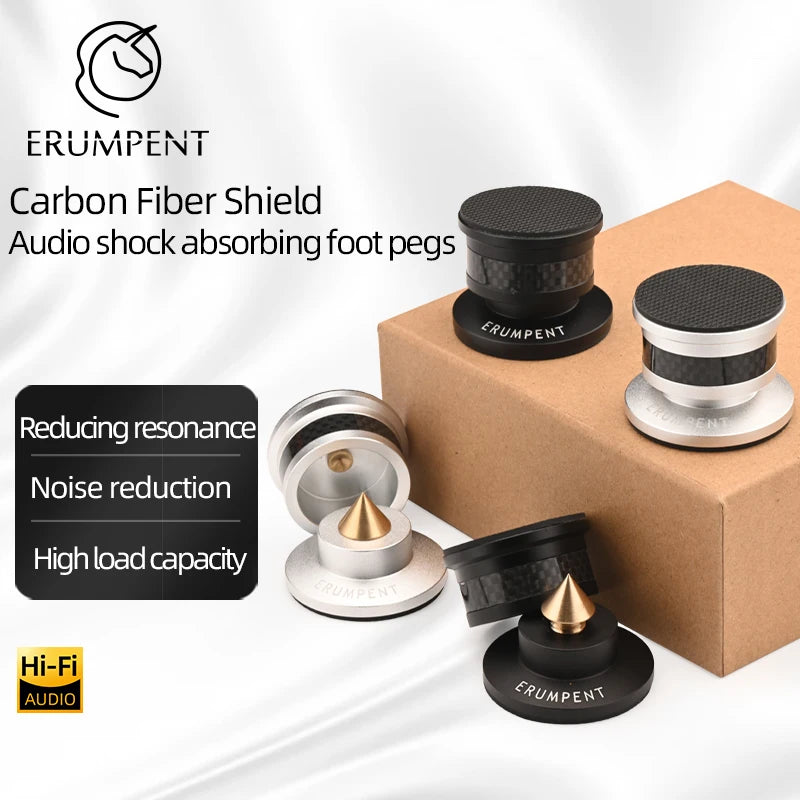 ERUMPENT 4 PCS Hi-end Speaker Spike Stand Foot Pads for Sounds Carbon Fiber Adjustable Audio Speakers Shock-absorbing Feet Pegs