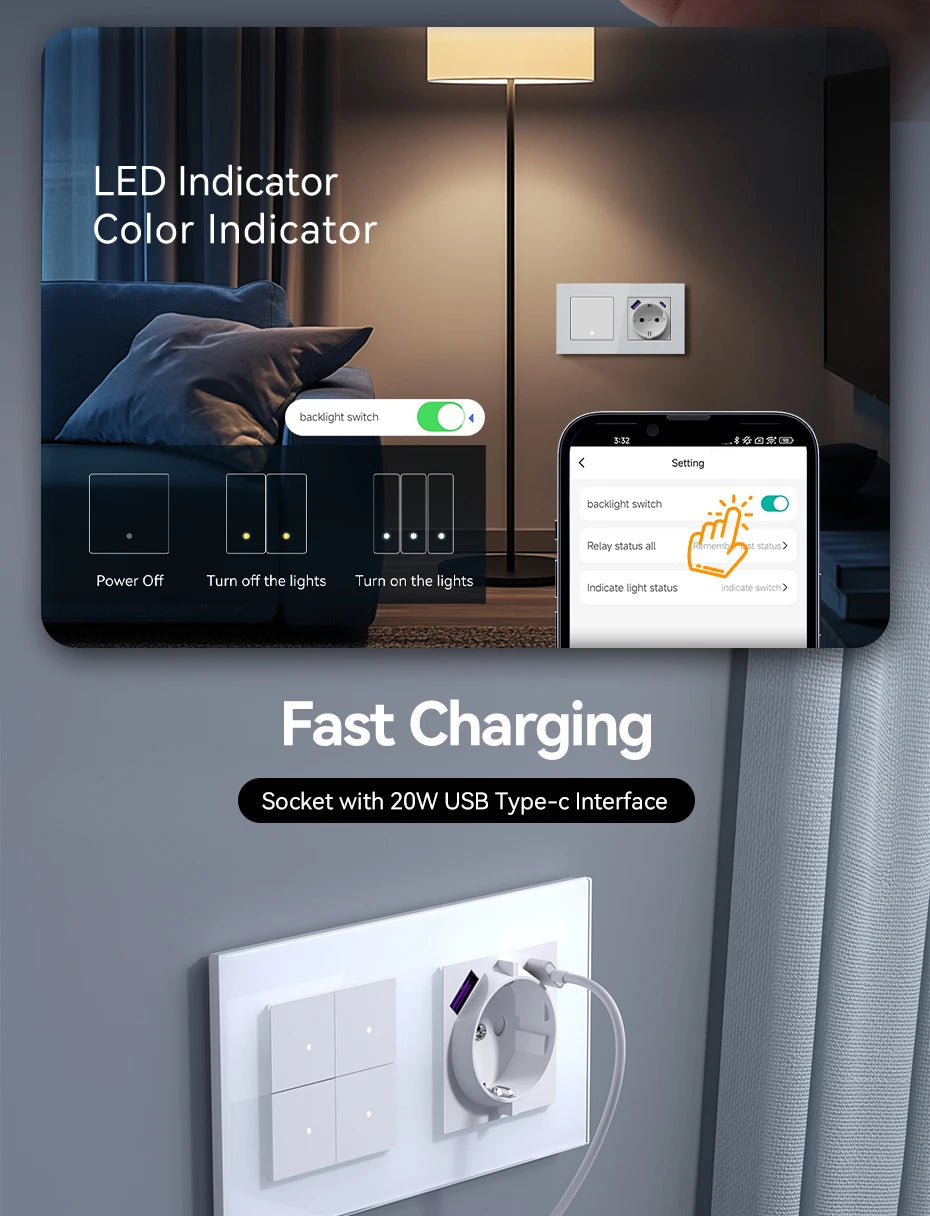 Zigbee Smart Light Switch with USB-C Port - EU Standard | Tidesmit Tidesmit