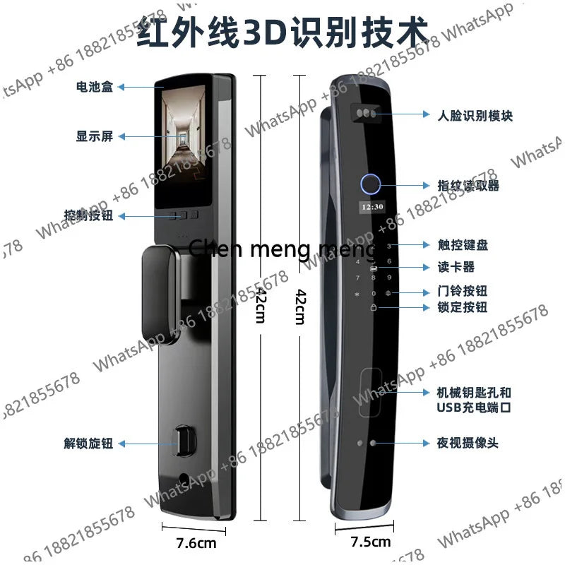Smart, fingerprint lock with surveillance camera, home security door, automatic electronic password door lock