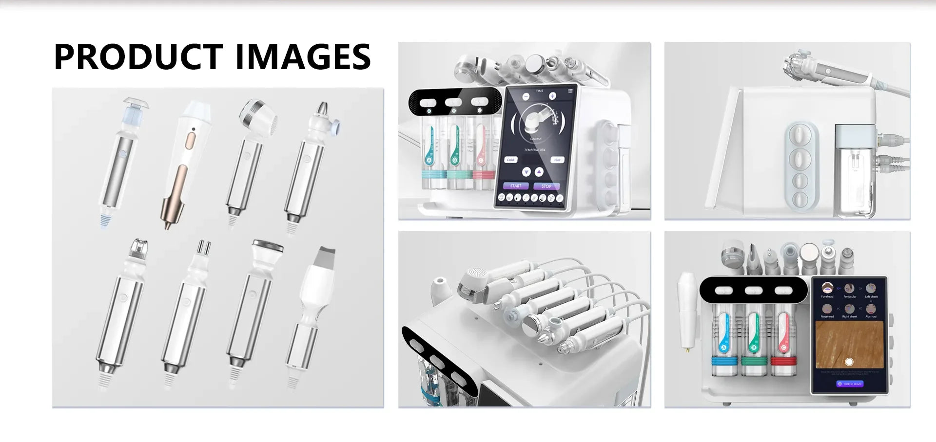 8-in-1 hydro facial machine with multiple treatment probes, touchscreen interface, and deep cleansing water skin tools.