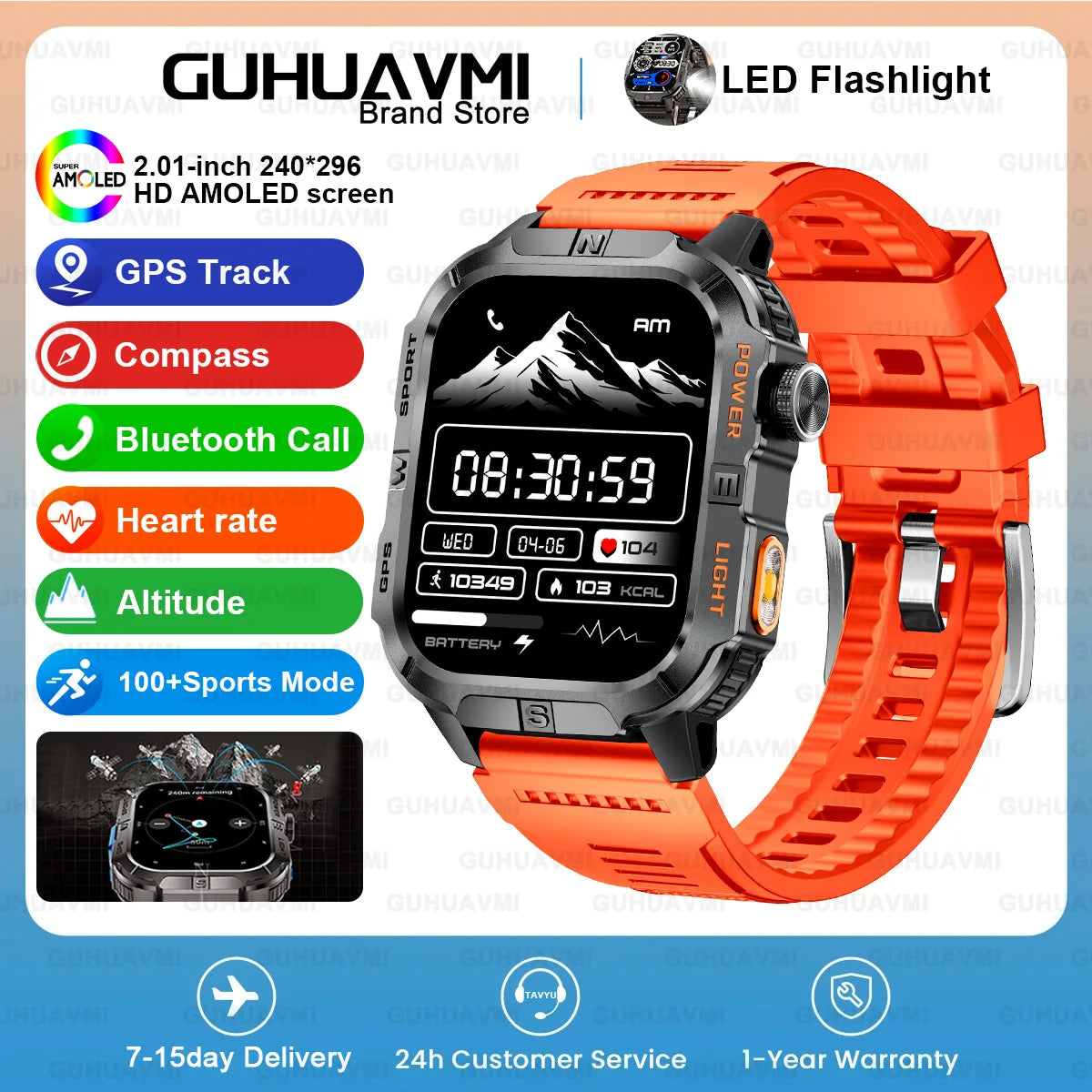 2026New Outdoor Military Men's Smartwatch, Equipped With GPS LED Lighting, Compass, Wireless Communication IP68 Waterproof Watch