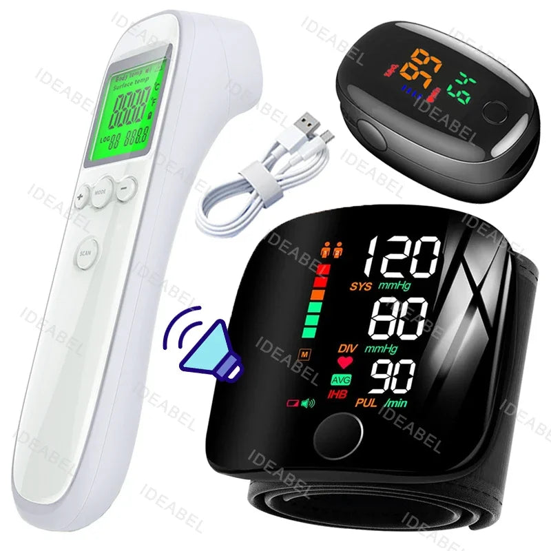 Smart LCD Rechargeable English Voice Wrist Blood Pressure Monitor Digital Automatic BP Tonometer Heart Rate Sphygmomanometer