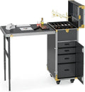Portable Rolling Manicure Table - Foldable Beauty Cart for Salons Massage Chairs Black Gold Tidesmit